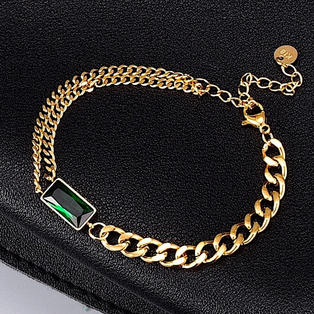 GOLD EMERALD GREEN CHAIN LINK BRACELET - Picture 10 of 14